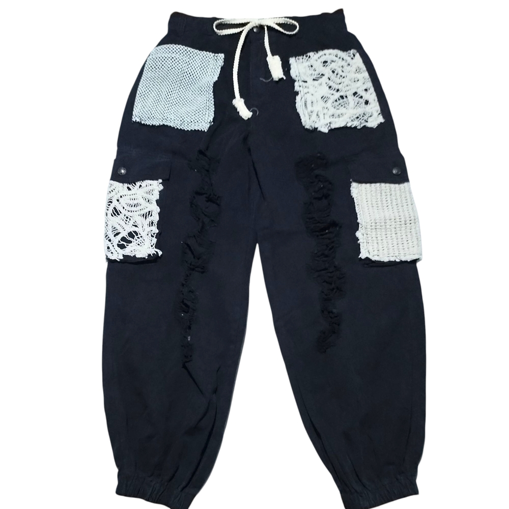 *NEW* WOMEN'S (SIZE S) POL BLACK DISTRESSED PATCHWORK JOGGERS